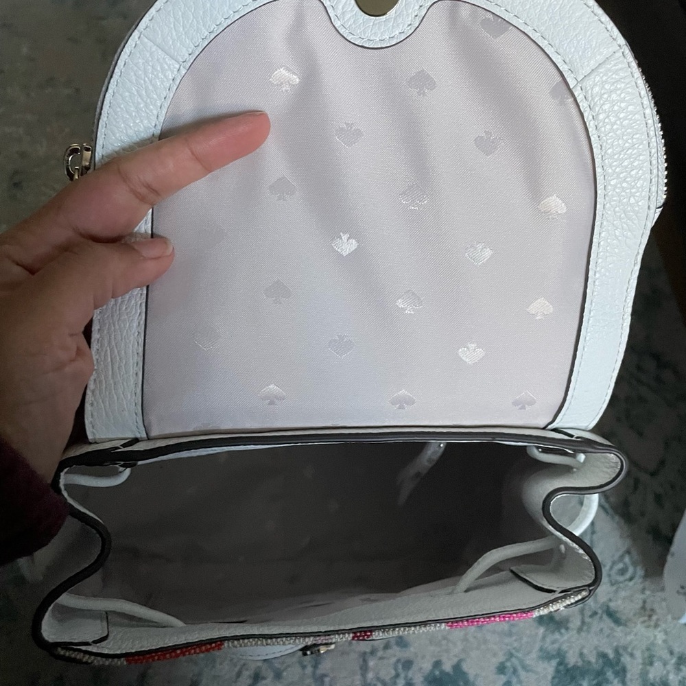 👛 BRAND NEW Kate Spade Leila Medium Flap Leather & Canvas Stripe Backpack Purse - Picture 7 of 16